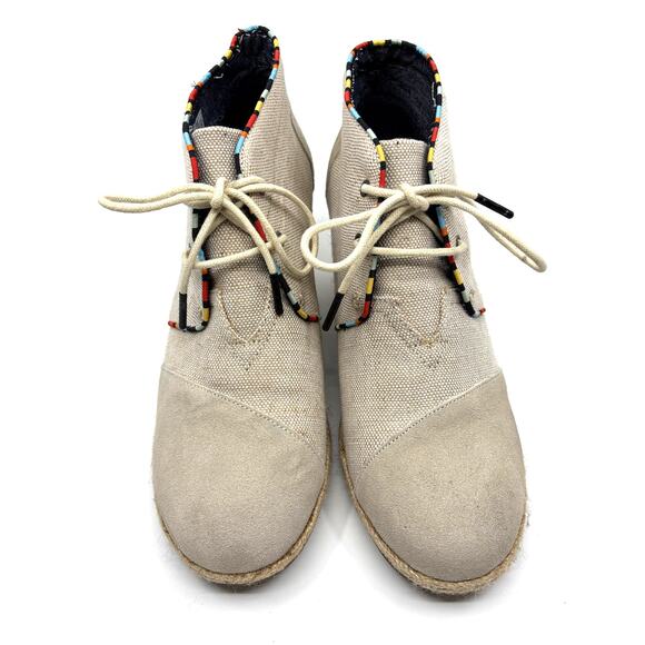 TOMS Women’s Whisper Burlap Suede Natural Desert Wedge Ankle Boots | Size 12 - Picture 4 of 16
